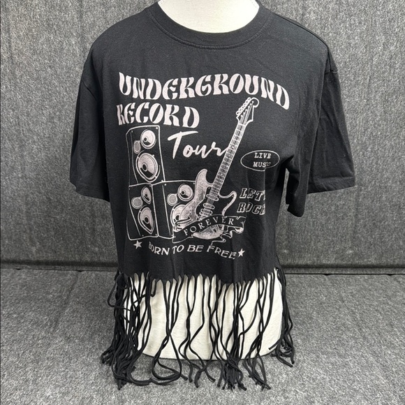 Vibe Tops - Vibe Black Fringe Tee Short Sleeve
